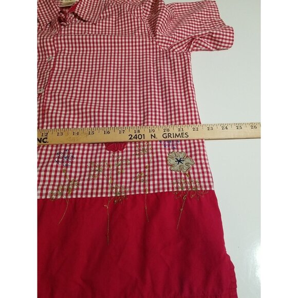 Bobbie Brooks Vintage Faux 2 Piece Red Top Size 14W Embroidered Beads Gingham Tw - Picture 10 of 13